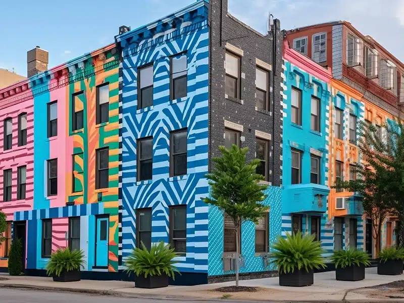 Colorful downtown buildings in Cincinnati