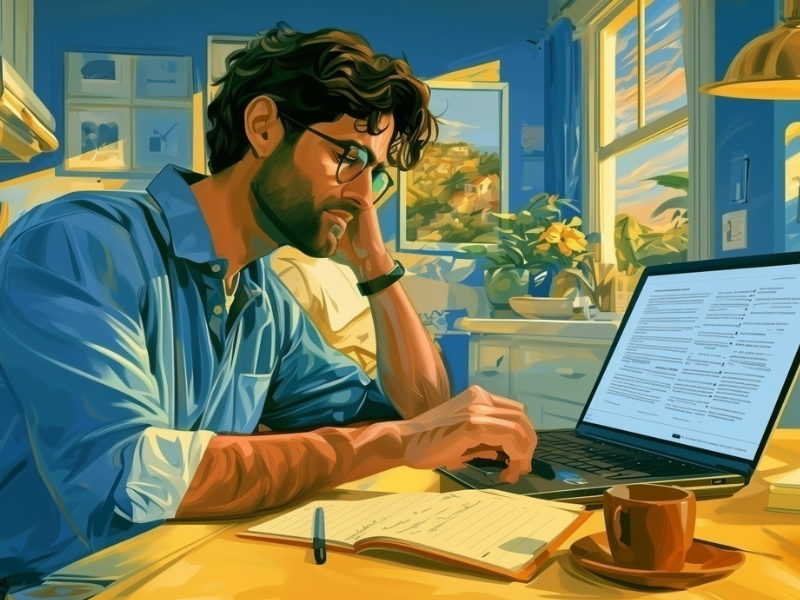 Short-term rental host reviewing insurance broker questions and policy notes on a laptop