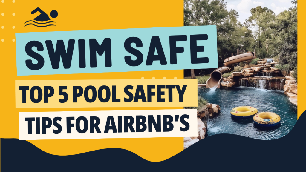RUNNING _YOUTUBE THUMBNAILS 2025 (19) a water slide and a tube with the text "swim safe: top 5 pool safety tips for Airbnbs"