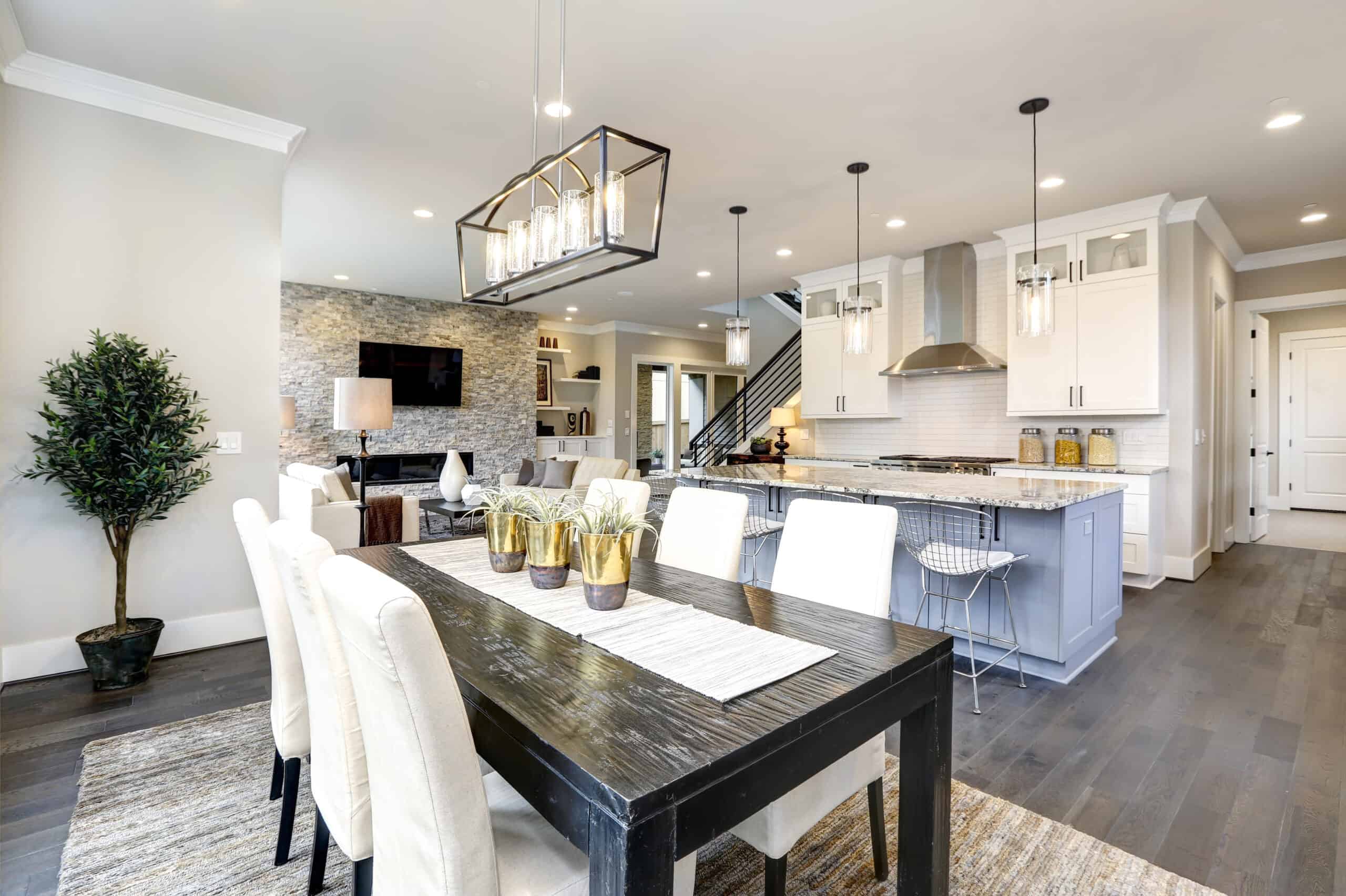 An open living/kitchen area in a modern home.