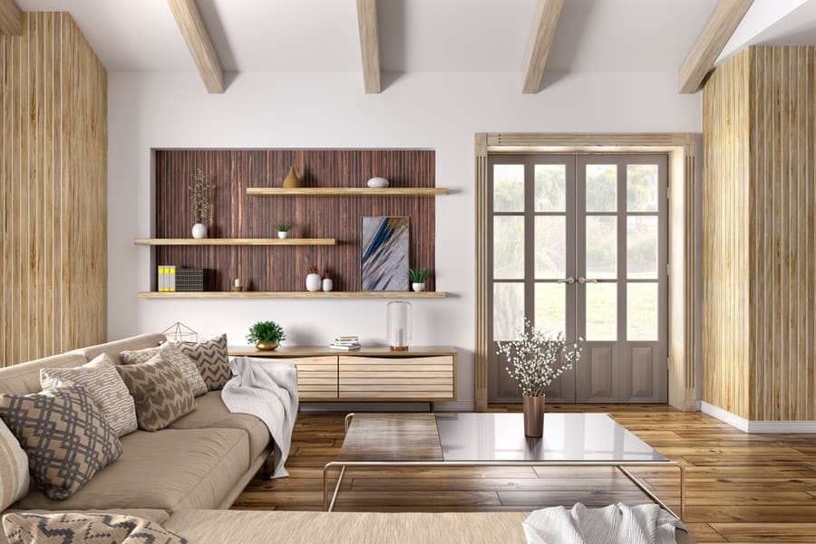 A neutral colored living room at an Airbnb