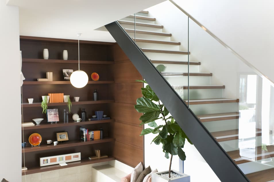 Interior stairs in a mid-century style modern home