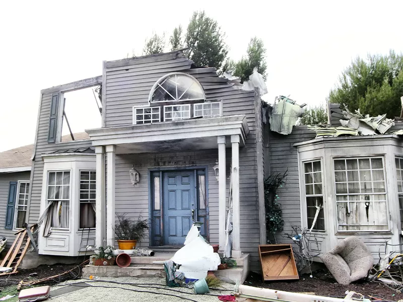 Airbnb Insurance Provider shows a short-term rental home destroyed from guest-caused fire damage.