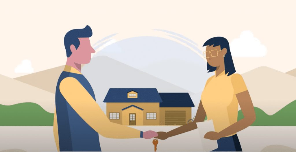 Host and guest shake hands in front of Airbnb
