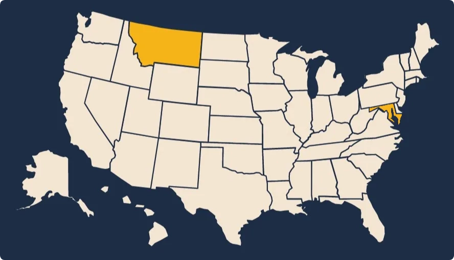 Proper Insurance shows a map of the United States with Montana and Maryland highlighted