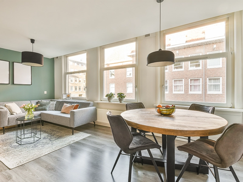 The living space of a studio apartment of a rental arbitrageur.