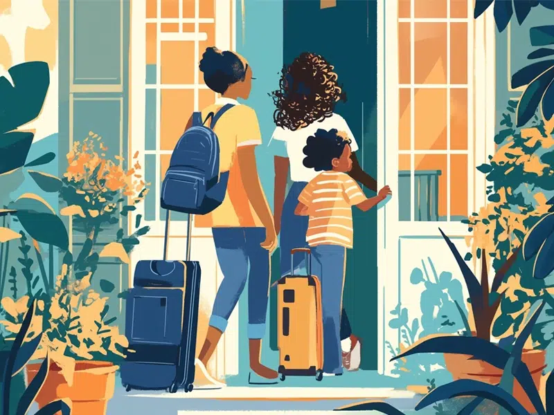 Family entering an Airbnb home