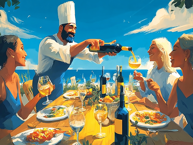 Airbnb Services Chef Pours Wine for Guests, showing the risks for Airbnb hosts who opt in to Airbnb Services