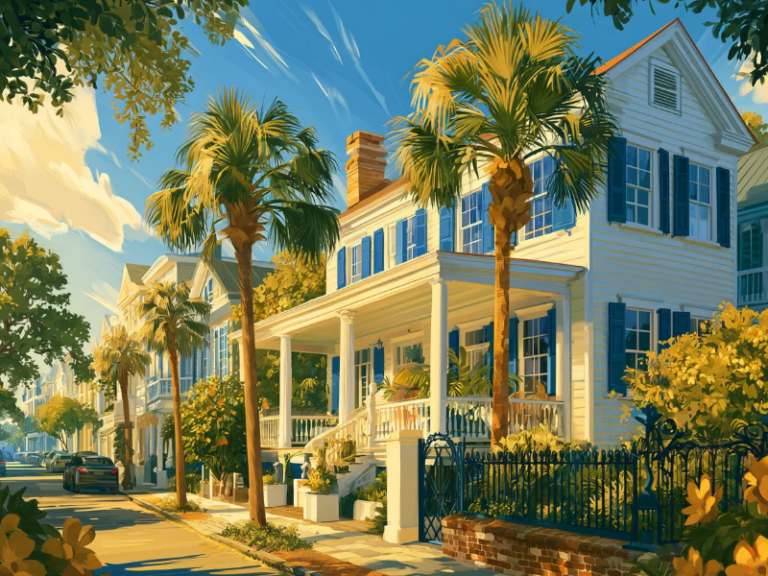 Charleston-style short-term rental home with blue shutters and palmetto trees for a South Carolina Airbnb host guide